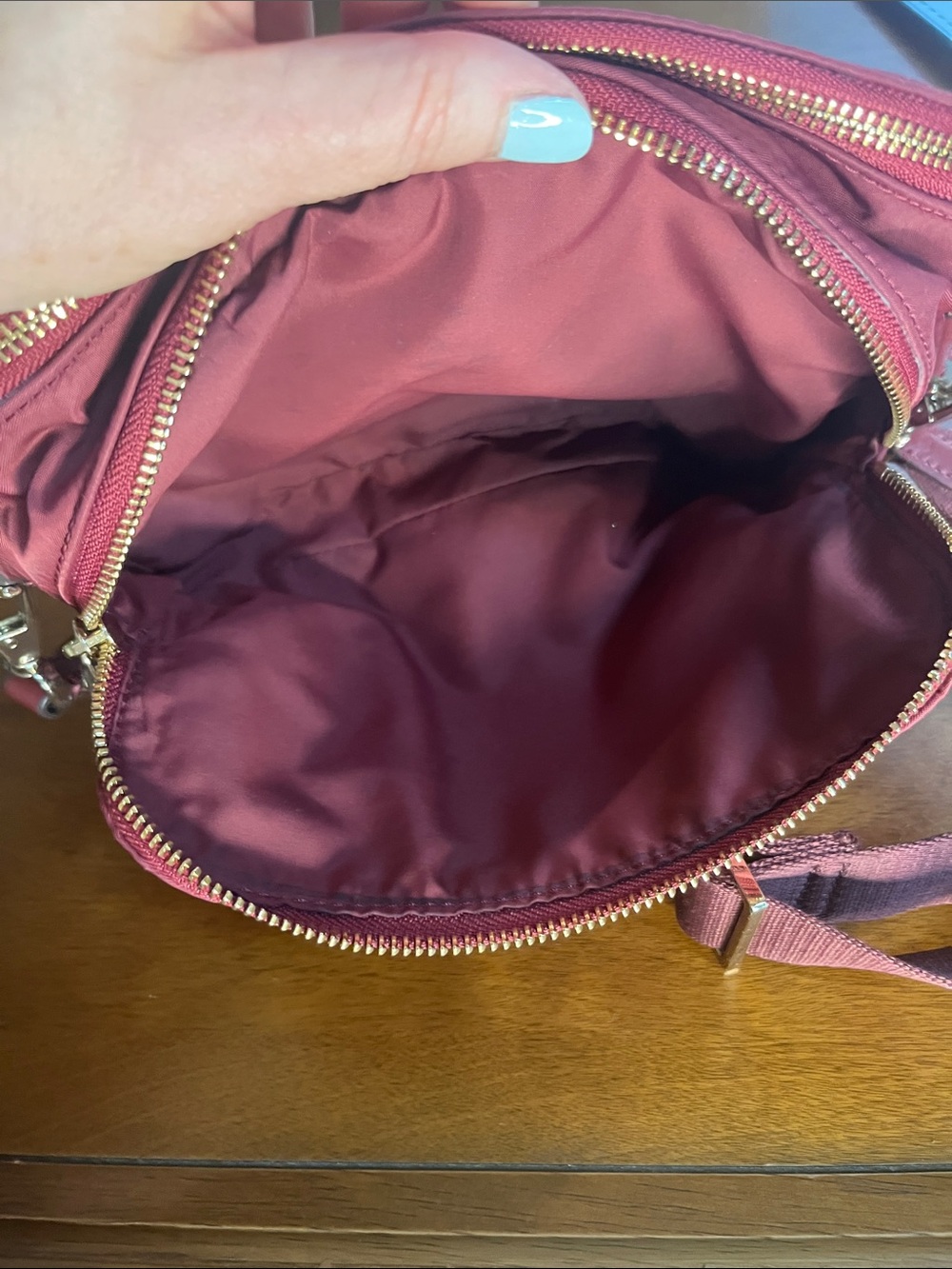 Kate Spade Watson Lane Nylon Crossbody Bag in Burgundy with Gold Hardware - Picture 5 of 13
